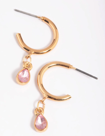 Gold stone hoop earrings